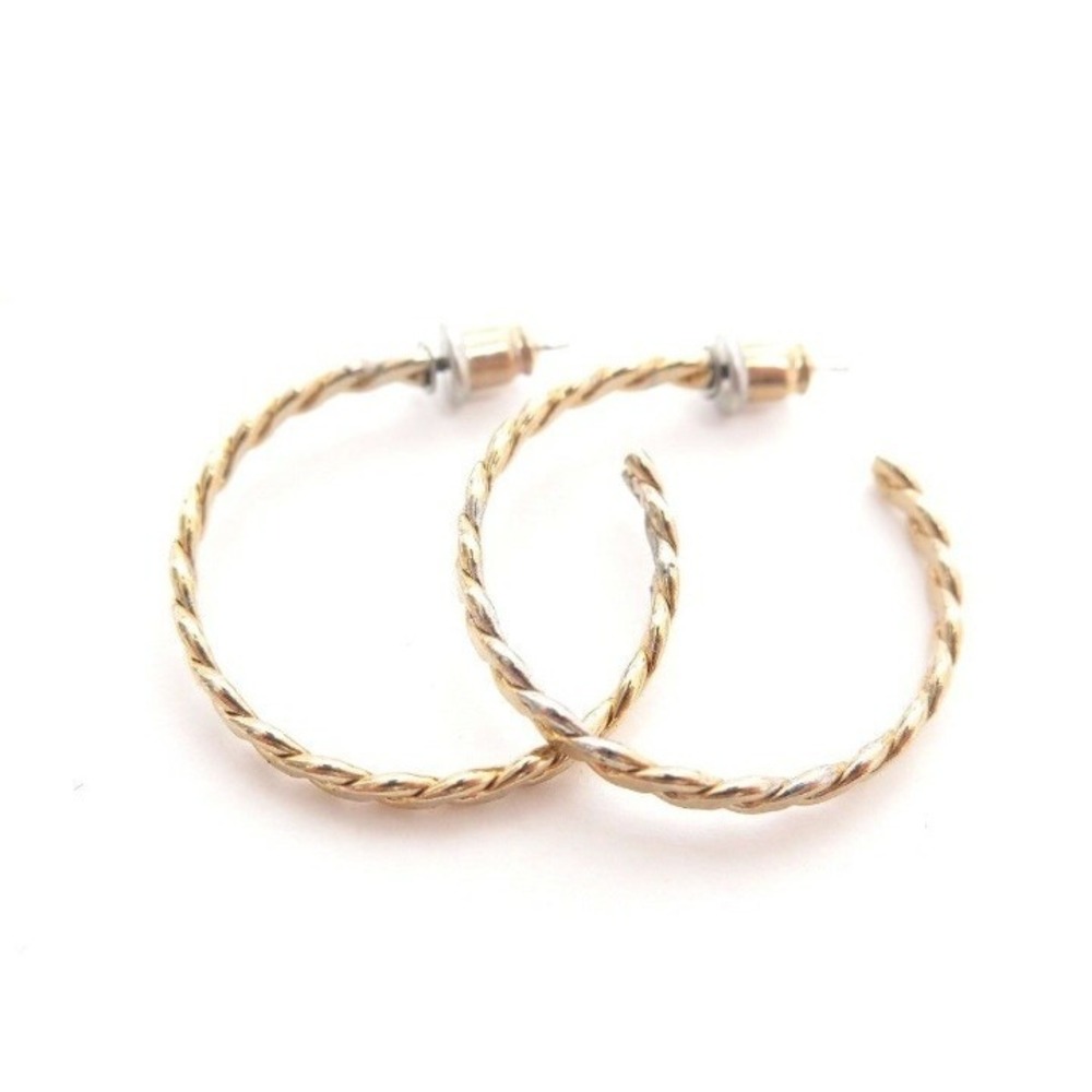 Vintage Twisted Braid Gold Hoop Pierced Earrings
